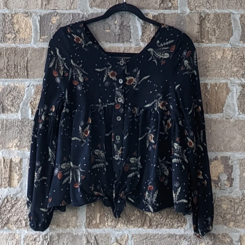 Anama Dandelion Blouse Top Flowy Boho Black XS